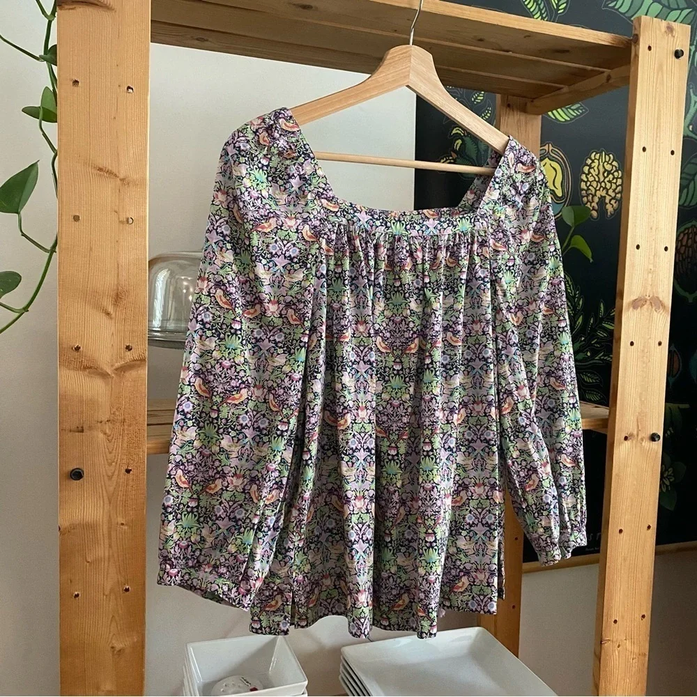 J. Crew Liberty Fabric Strawberry Thief Peony Print Square Neck Penny Blouse 4